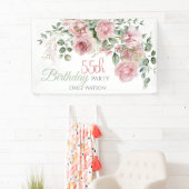 Blozende Roos Groenery Eucalypt 55e Verjaardag Spandoek (Insitu)