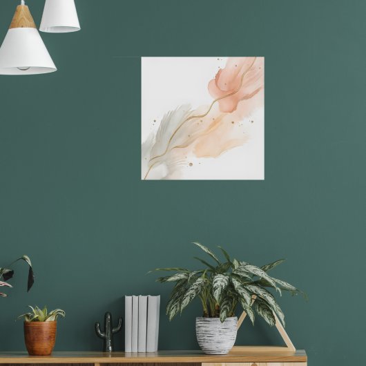 Blozende Roze Abstracte Bloemige Gouden Kunstposte Poster (Woonkamer 1)