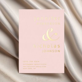 Blozende Roze Ampersand Trouw Save The Date Goud Folie Uitnodiging