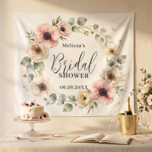 Blozende Roze Aquarel Anemoon Krans Bruidsdouche