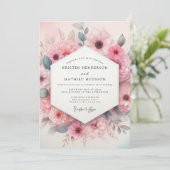 Blozende Roze Aquarel Bloeiende Bruiloft Kaart (Staand voorkant)