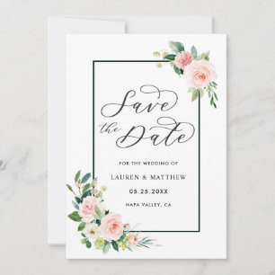 Blozende Roze Aquarel Bloem Huwelijk Sla de Datum  Save The Date