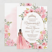 Blozende Roze Aquarel Bloem Quinceanera Kaart (Voorkant / Achterkant)