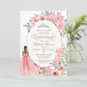 Blozende Roze Aquarel Bloem Quinceanera Kaart (Staand voorkant)