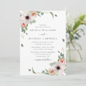 Blozende Roze Aquarel Bloemen Botanische Bruiloft Kaart (Staand voorkant)