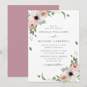 Blozende Roze Aquarel Bloemen Botanische Bruiloft Kaart (Voorkant / Achterkant)