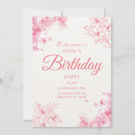 Blozende Roze Aquarel Bloemen Verjaardagsfeestje Kaart