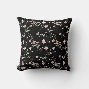 Blozende Roze Aquarel Bloemendecor Zwart  Kussen