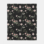 Blozende Roze Aquarel Bloemendek Zwart Fleece Deken (Voorkant)