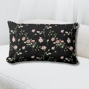 Blozende Roze Aquarel Bloemendek Zwart Kussen