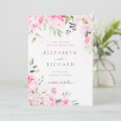 Blozende Roze Aquarel Bloemige Groene Huwelijk Save The Date (Staand voorkant)