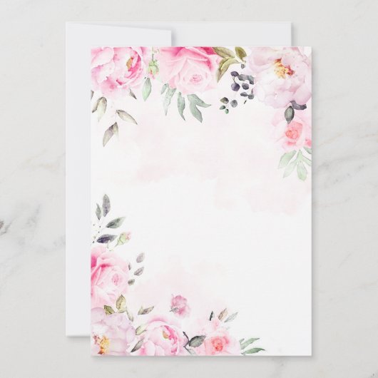 Blozende Roze Aquarel Bloemige Groene Huwelijk Save The Date (Achterkant)