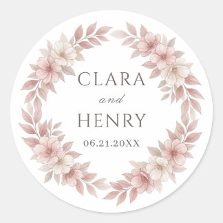 Blozende Roze Aquarel Bloemige Ronde Sticker Bruil