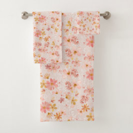 Blozende Roze Aquarel Bloemmotief Bad Handdoek