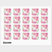 Blozende Roze Aquarel Dahlia Bloemenpatroon Vierkante Sticker (Vel)