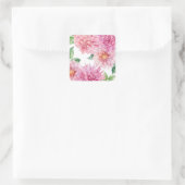 Blozende Roze Aquarel Dahlia Bloemenpatroon Vierkante Sticker (Tas)