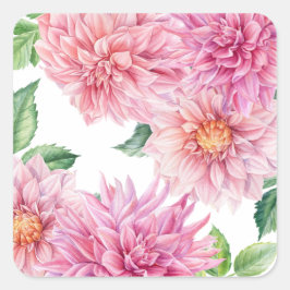 Blozende Roze Aquarel Dahlia Bloemmotief Vierkante Sticker