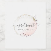 Blozende Roze Aquarel Gouden Cirkel Bloemenkrans Wijn Etiket (Enkel label)