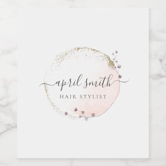 Blozende Roze Aquarel Gouden Cirkel Bloemenkrans Wijn Etiket (Enkel label)