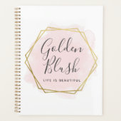Blozende Roze Aquarel & Moderne Gouden Geometrisch Planner (Voorkant)