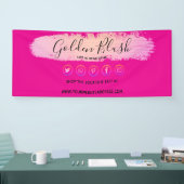 Blozende Roze Aquarel & Moderne Gouden Geometrisch Spandoek (Beurs)