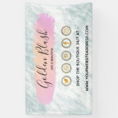 Blozende Roze Aquarel & Moderne Gouden Geometrisch Spandoek (Verticaal)