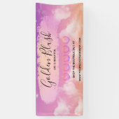 Blozende Roze Aquarel & Moderne Gouden Geometrisch Spandoek (Verticaal)