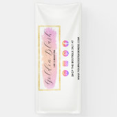 Blozende Roze Aquarel & Moderne Gouden Geometrisch Spandoek (Verticaal)