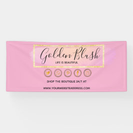 Blozende Roze Aquarel & Moderne Gouden Geometrisch Spandoek