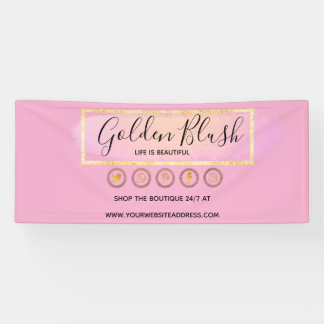 Blozende Roze Aquarel & Moderne Gouden Geometrisch Spandoek