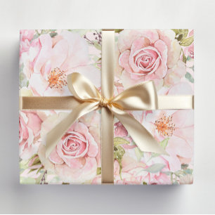 Blozende Roze Aquarel Roos Bloem Floral  Cadeaupapier