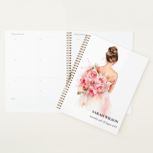 Blozende Roze Aquarel Trouwjurk Bruidsfeest Planner (Display)