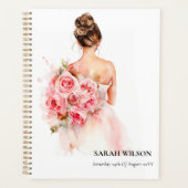 Blozende Roze Aquarel Trouwjurk Bruidsfeest Planner (Voorkant)