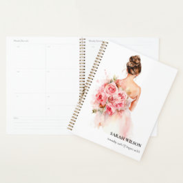 Blozende Roze Aquarel Trouwjurk Bruidsuitnodiging Planner