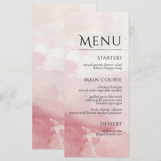 Blozende Roze Aquarel Wash Bruiloft Menu (Voorkant / Achterkant)