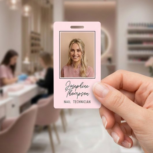 Blozende Roze Bedrijfsfotoid-layout voor werknemer Badge