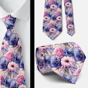 Blozende Roze Blauw Paars Violette Bloemen Bloemmo Stropdas