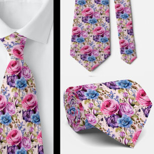 Blozende Roze Blauw Paars Violette Bloemen Bloemmo Stropdas