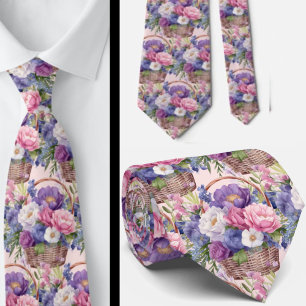 Blozende Roze Blauw Paars Violette Bloemen Bloemmo Stropdas