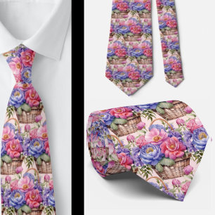 Blozende Roze Blauw Paars Violette Bloemen Bloemmo Stropdas