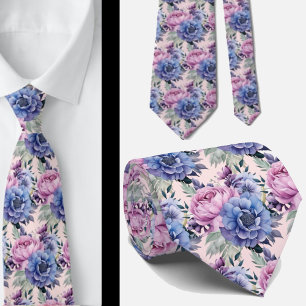 Blozende Roze Blauw Paars Violette Bloemen Bloemmo Stropdas