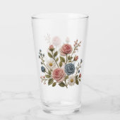 Blozende Roze & Blauwe Geborduurde Rozen Glas (Achterkant)