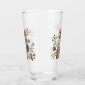 Blozende Roze & Blauwe Geborduurde Rozen Glas (Rechts)