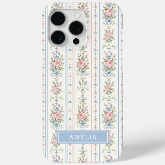 Blozende Roze Blauwe Waterverf Bloem Streep Case-Mate iPhone Case (Achterkant)