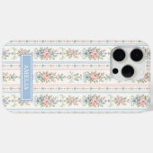 Blozende Roze Blauwe Waterverf Bloem Streep Case-Mate iPhone Case (Achterkant (horizontaal))