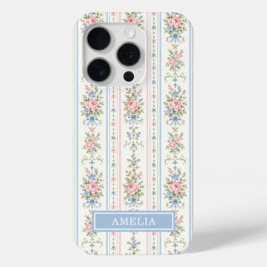 Blozende Roze Blauwe Waterverf Bloem Strepen Case-Mate iPhone Case (Achterkant)