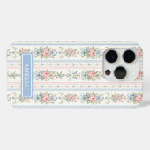 Blozende Roze Blauwe Waterverf Bloem Strepen Case-Mate iPhone Case (Achterkant (horizontaal))