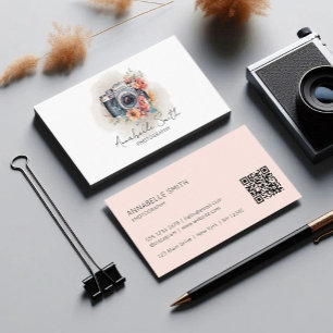 Blozende Roze Bloem Camera Fotografie Qr Code Visitekaartje