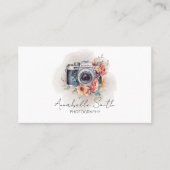 Blozende Roze Bloem Camera Fotografie Qr Code Visitekaartje (Voorkant)