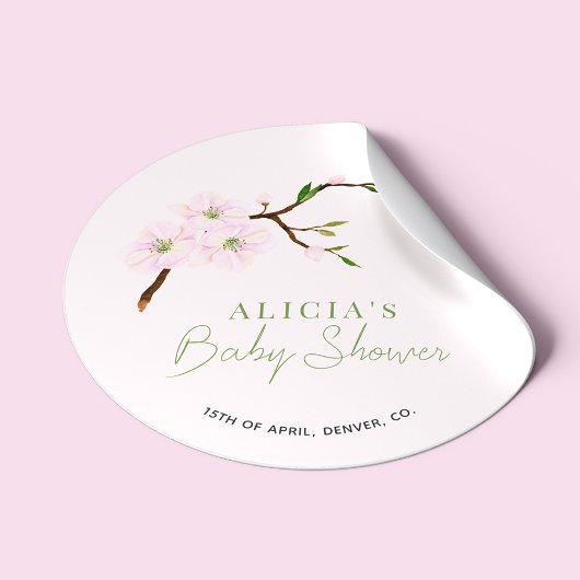Blozende roze bloem elegante meisje baby shower ronde sticker